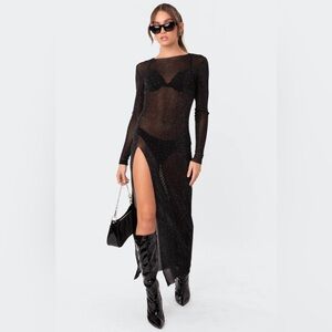 Glitter Mesh Slitted Maxi Dress NWT